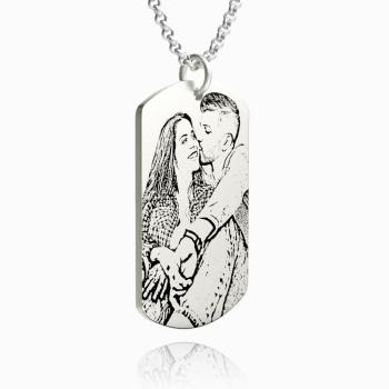 Women's Photo Engraved Tag Necklace with Engraving Silver - yournamencklaceuk