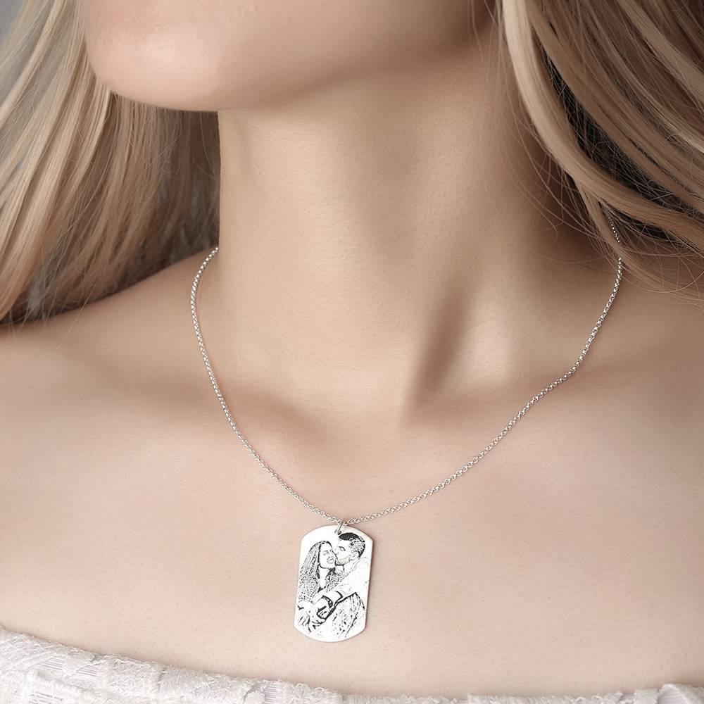 Women's Photo Engraved Tag Necklace with Engraving Silver - yournamencklaceuk