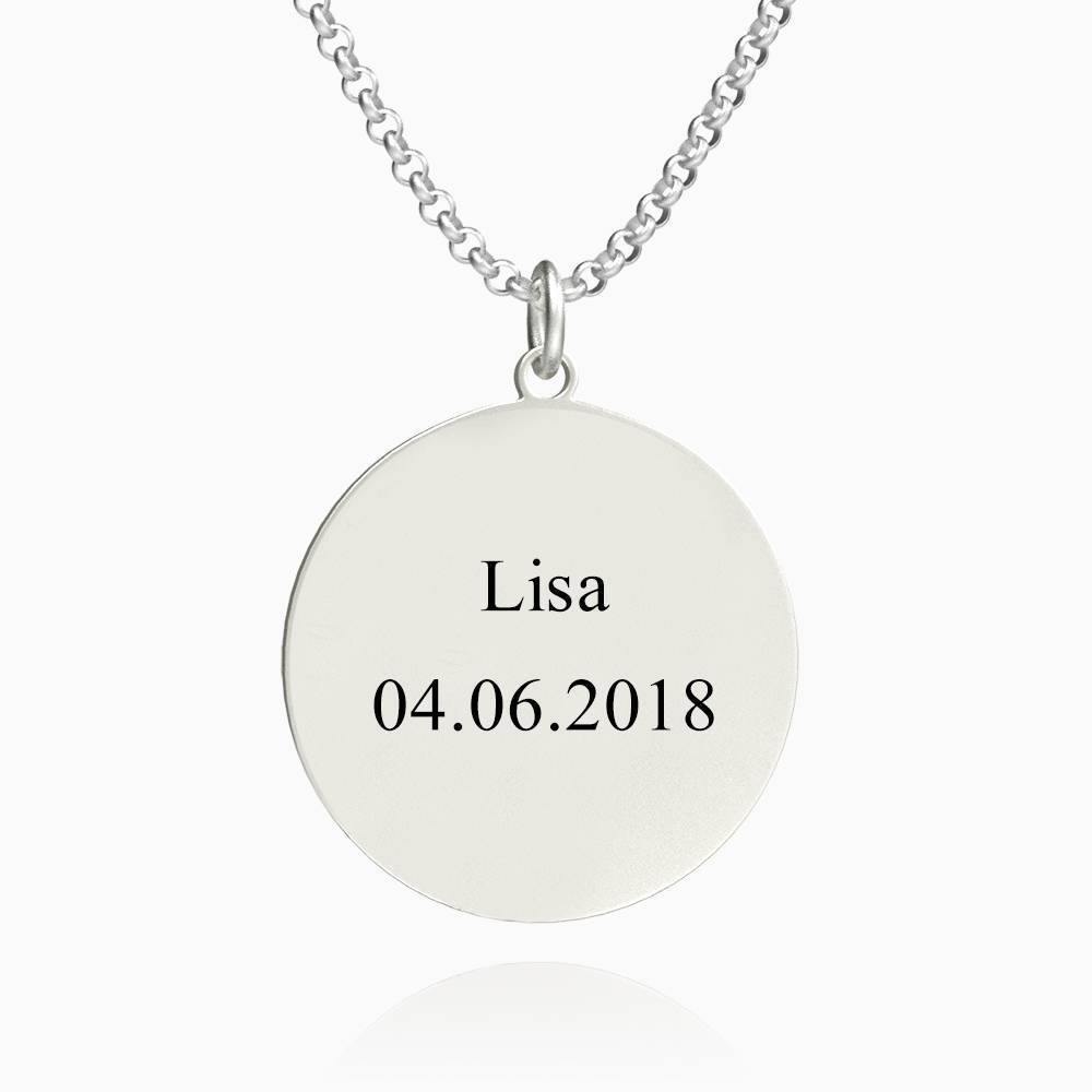 Women's Round Photo Engraved Tag Necklace with Engraving Silver - yournamencklaceuk