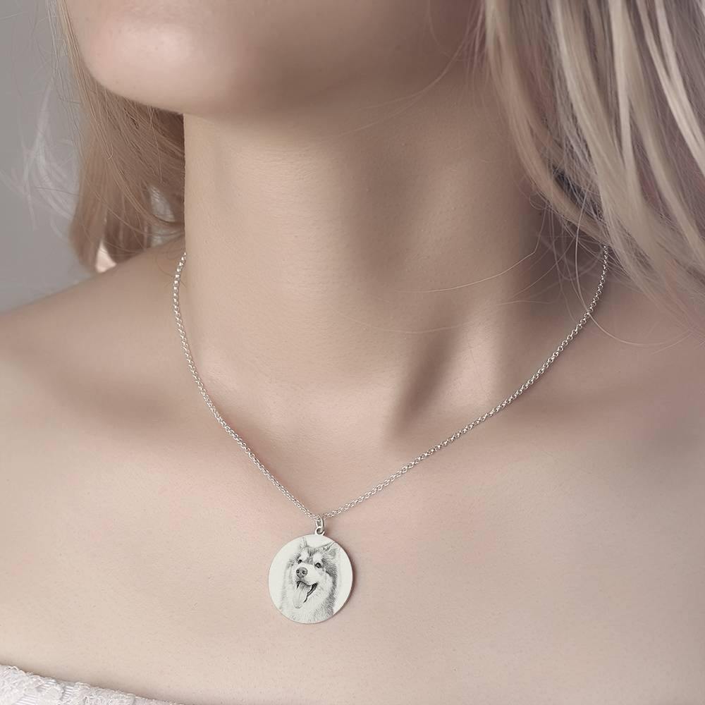 Women's Round Photo Engraved Tag Necklace with Engraving Silver - yournamencklaceuk