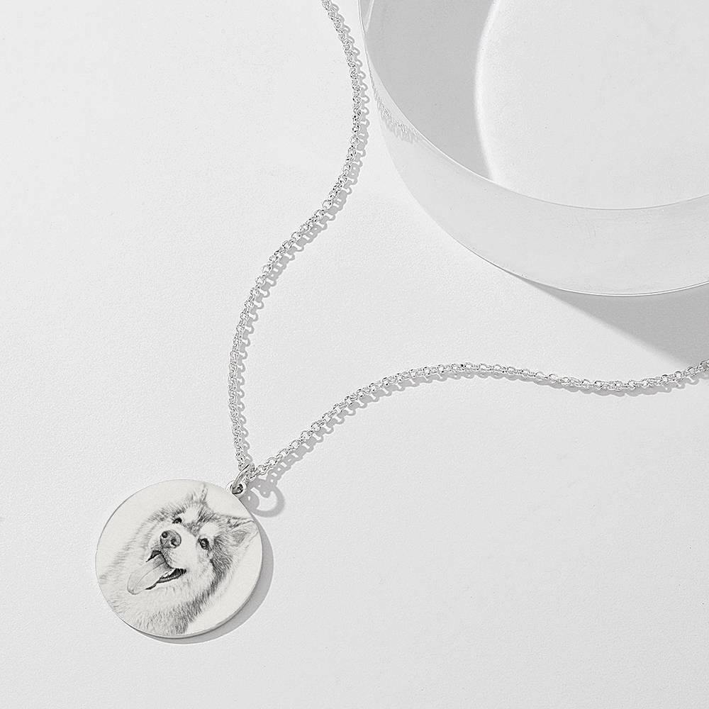Women's Round Photo Engraved Tag Necklace with Engraving Silver - yournamencklaceuk