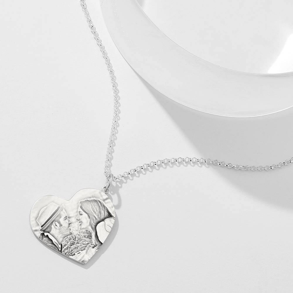 Women's Vertical Heart Photo Engraved Tag Necklace Silver - yournamencklaceuk