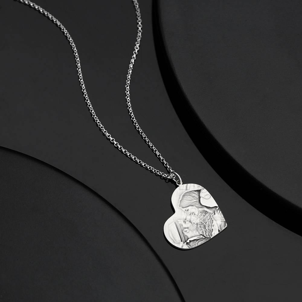 Women's Vertical Heart Photo Engraved Tag Necklace Silver - yournamencklaceuk