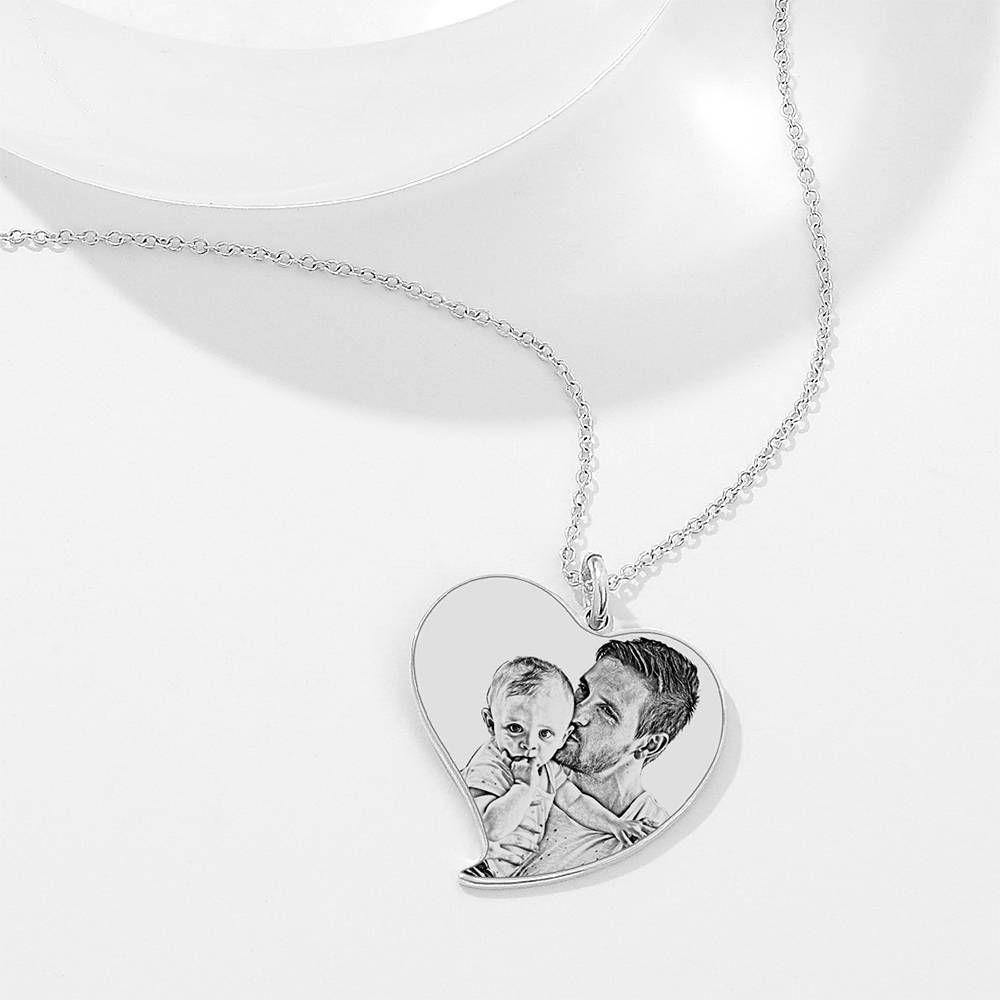 Women's Heart Photo Engraved Tag Necklace with Engraving Silver - yournamencklaceuk