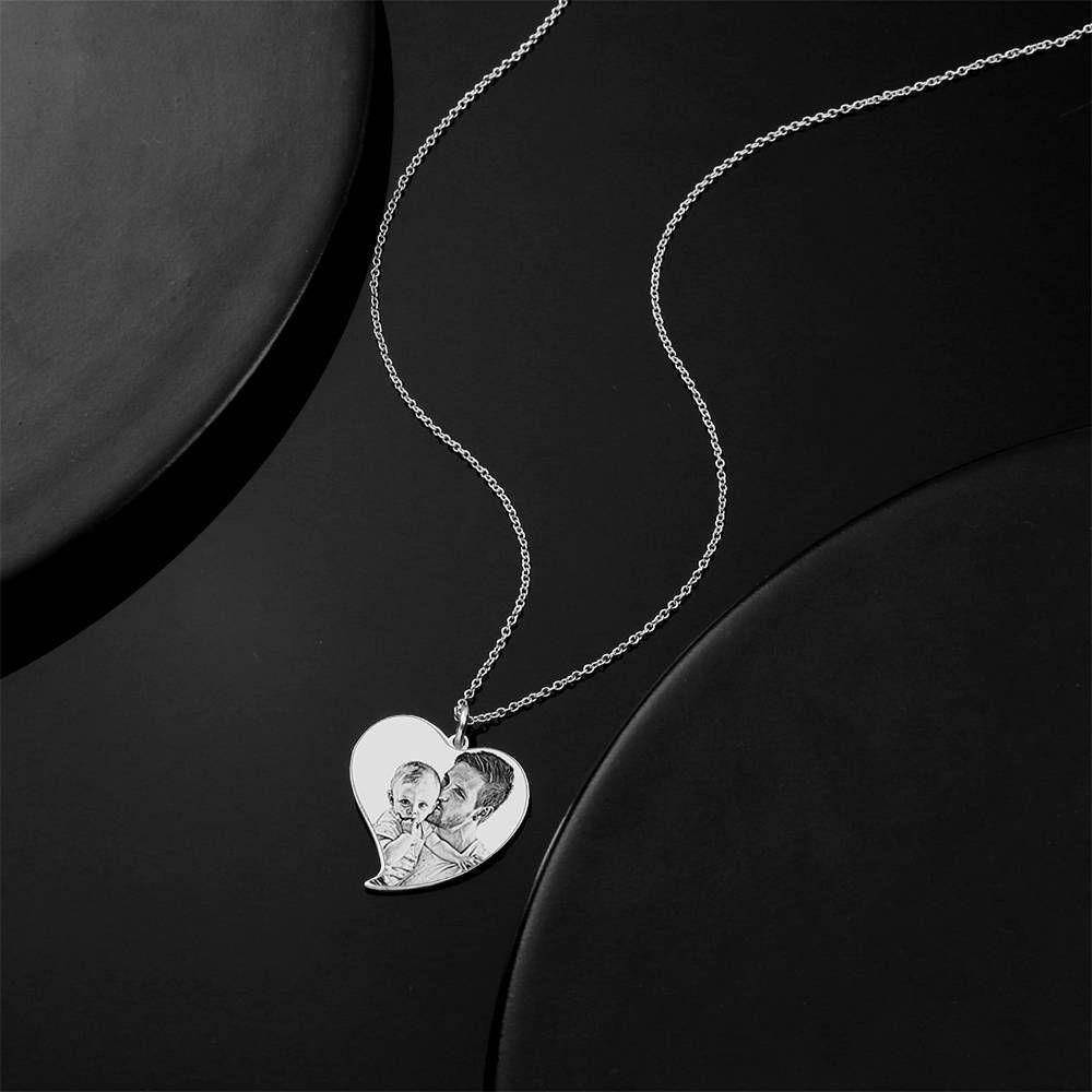 Women's Heart Photo Engraved Tag Necklace with Engraving Silver - yournamencklaceuk