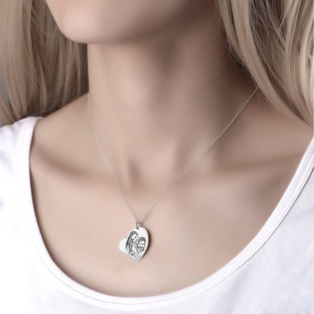 Heart Photo Engraved Tag Necklace with Engraving Silver - yournamencklaceuk
