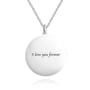 Women's Round Photo Engraved Tag Necklace with Engraving  Silver - yournamencklaceuk
