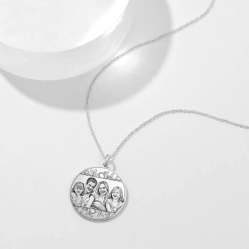 Women's Round Photo Engraved Tag Necklace with Engraving  Silver - yournamencklaceuk