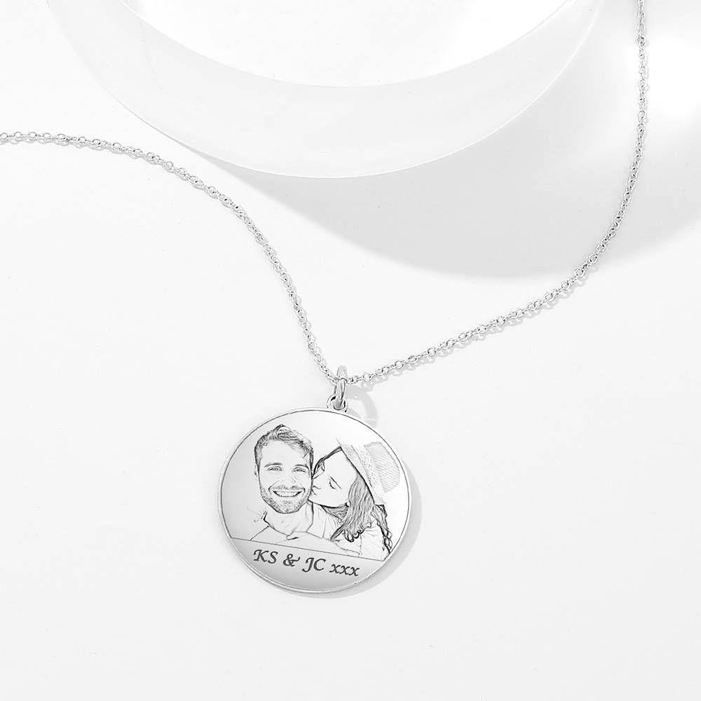 Round Photo Engraved Tag Necklace with Engraving Silver - yournamencklaceuk
