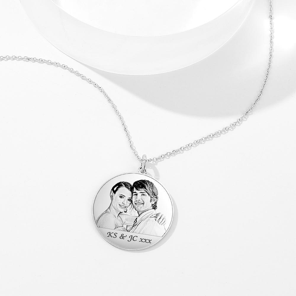 Custom Round Photo Necklace Engraving Neckalce Silver