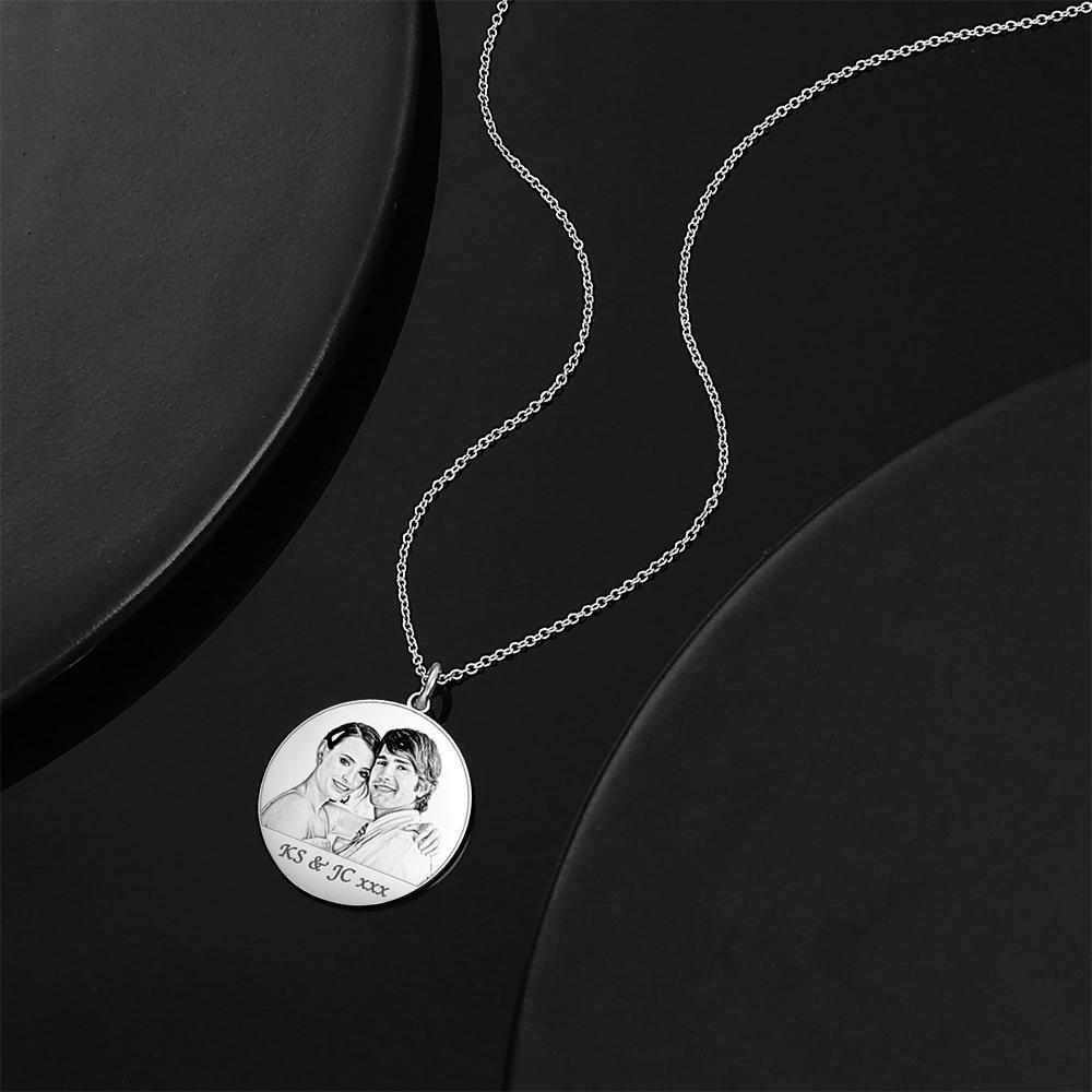 Custom Round Photo Necklace Engraving Neckalce Silver