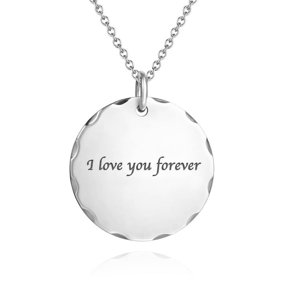 Round Coin Photo Engraved Tag Necklace with Engraving Silver - yournamencklaceuk