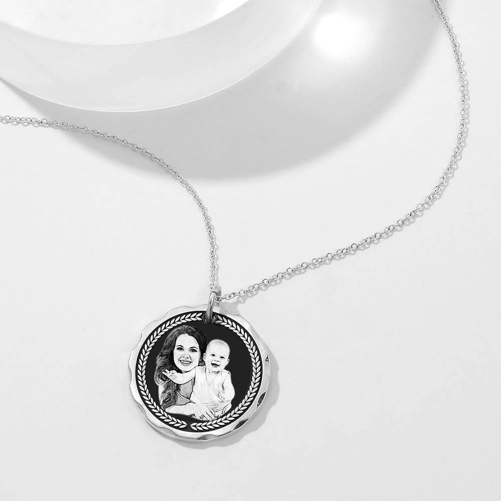 Round Coin Photo Engraved Tag Necklace with Engraving Silver - yournamencklaceuk