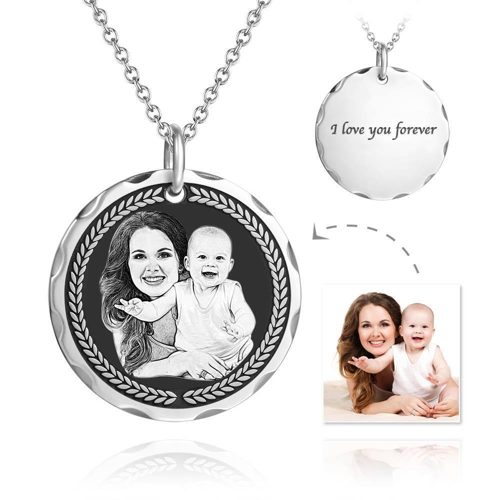 Round Coin Photo Engraved Tag Necklace with Engraving Silver - yournamencklaceuk