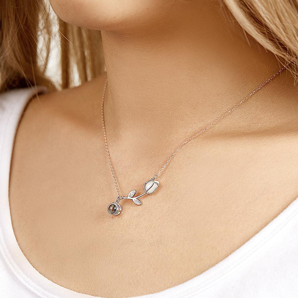 Tulip Photo Projection Necklace Personalized Elegant Flower Pendant Jewelry Gift for Her - yournamenecklaceuk