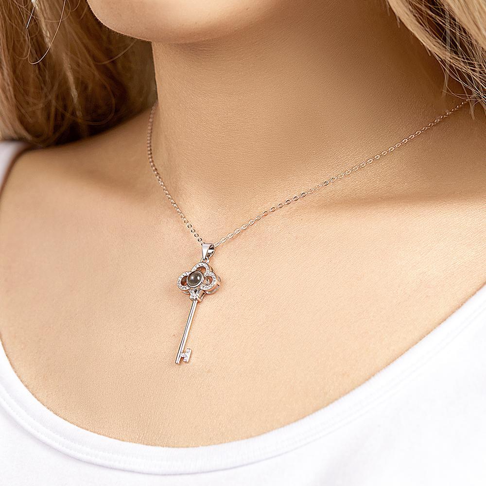 Custom Photo Projection Necklace Creative Key Necklace Birthday Gift - yournamenecklaceuk