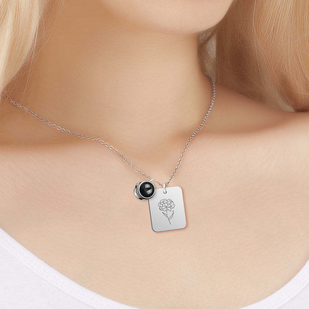 Custom Projection Necklace with Birth Flower Pattern Pendant Necklace Gift for Her - yournamenecklaceuk