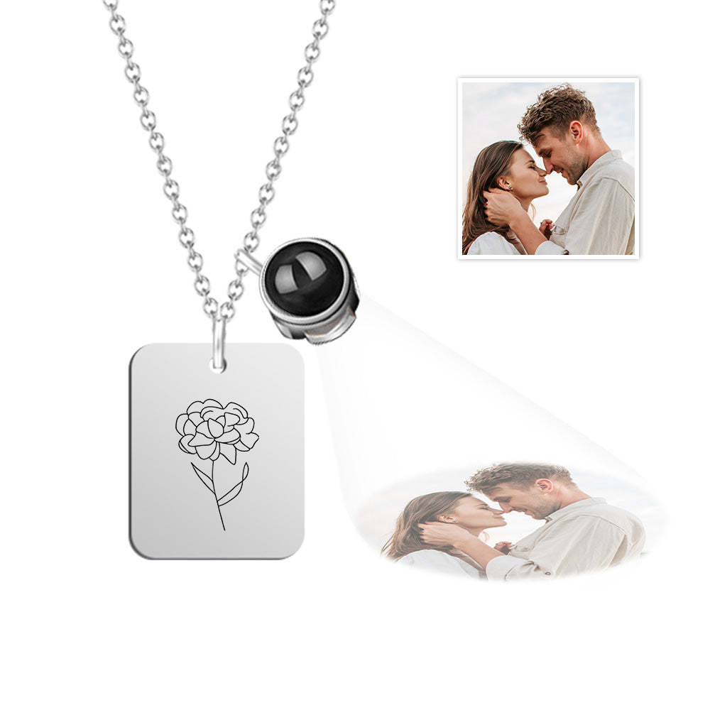 Custom Projection Necklace with Birth Flower Pattern Pendant Necklace Gift for Her - yournamenecklaceuk