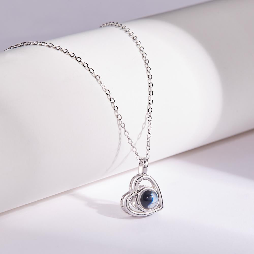 Custom Photo Necklace Projection Heart-shaped Hollow Couple's Gifts