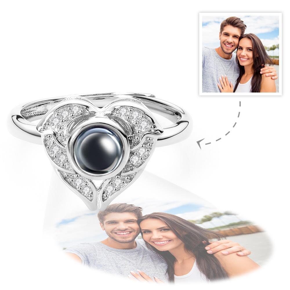 Custom Angel Wing Projection Ring Personalized Photo heart Shaped Ring for Her - yournamenecklaceuk