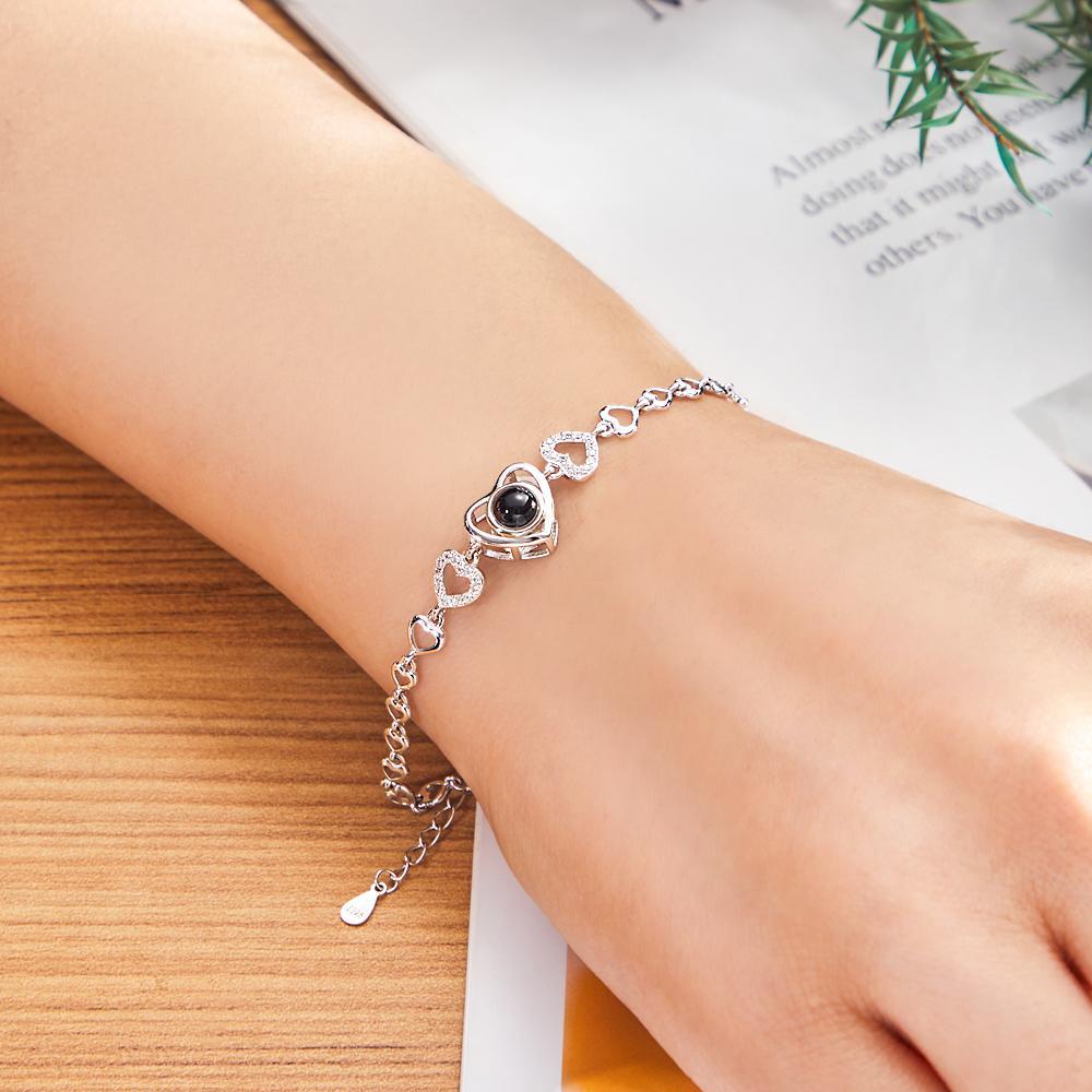 Custom Photo Projection Heart Link Bracelet Personalized Sterling Silver Bracelet Christmas Gift - yournamenecklaceuk
