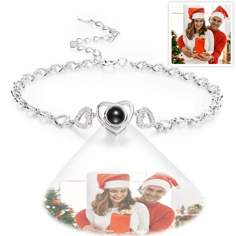 Custom Photo Projection Heart Link Bracelet Personalized Sterling Silver Bracelet Christmas Gift - yournamenecklaceuk