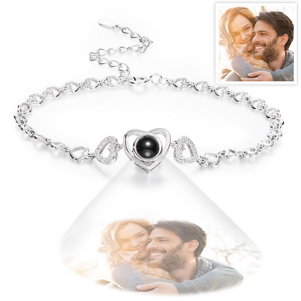 Custom Photo Projection Heart Link Bracelet Personalized Sterling Silver Bracelet Christmas Gift - yournamenecklaceuk