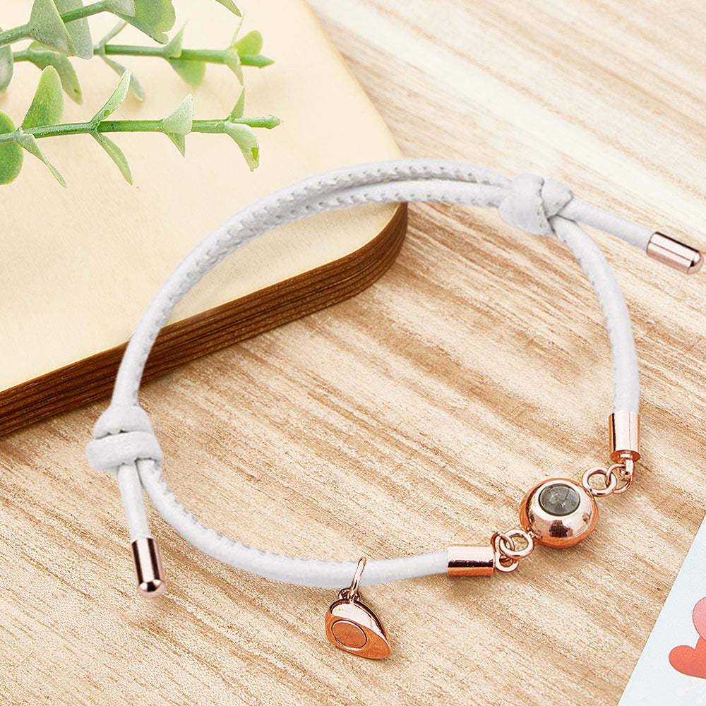 Custom Photo Projection Bracelet Leather Heart Magnetic Bracelet Gift for Couple - yournamenecklaceuk