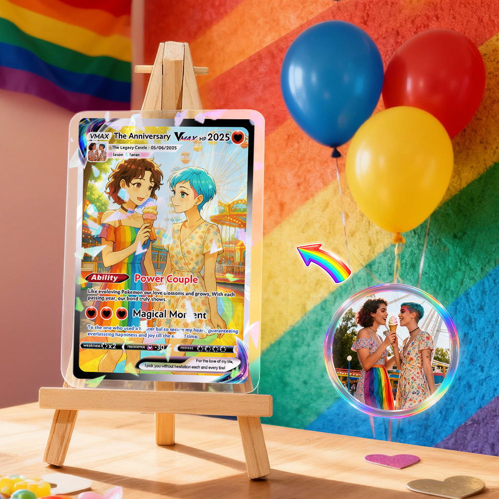 Personalised LGBT Couple Card Custom Comics Portrait Trading Card Christmas Gift for Him, Her, or Them -  NameNecklaceUK