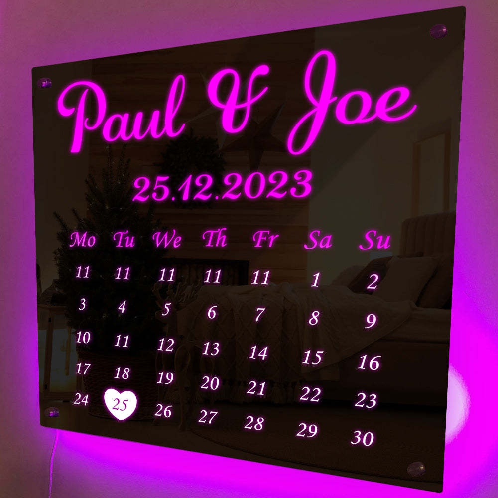 Personalized Mirror Light Custom Date Couple Gift - yournamenecklaceuk