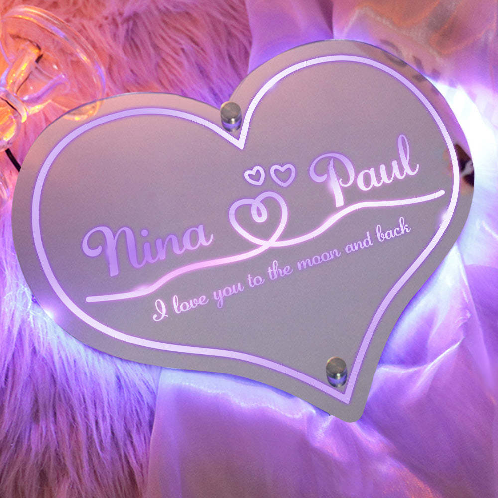 Personalized Mirror Light Heart Marquee Wedding Gifts - yournamenecklaceuk