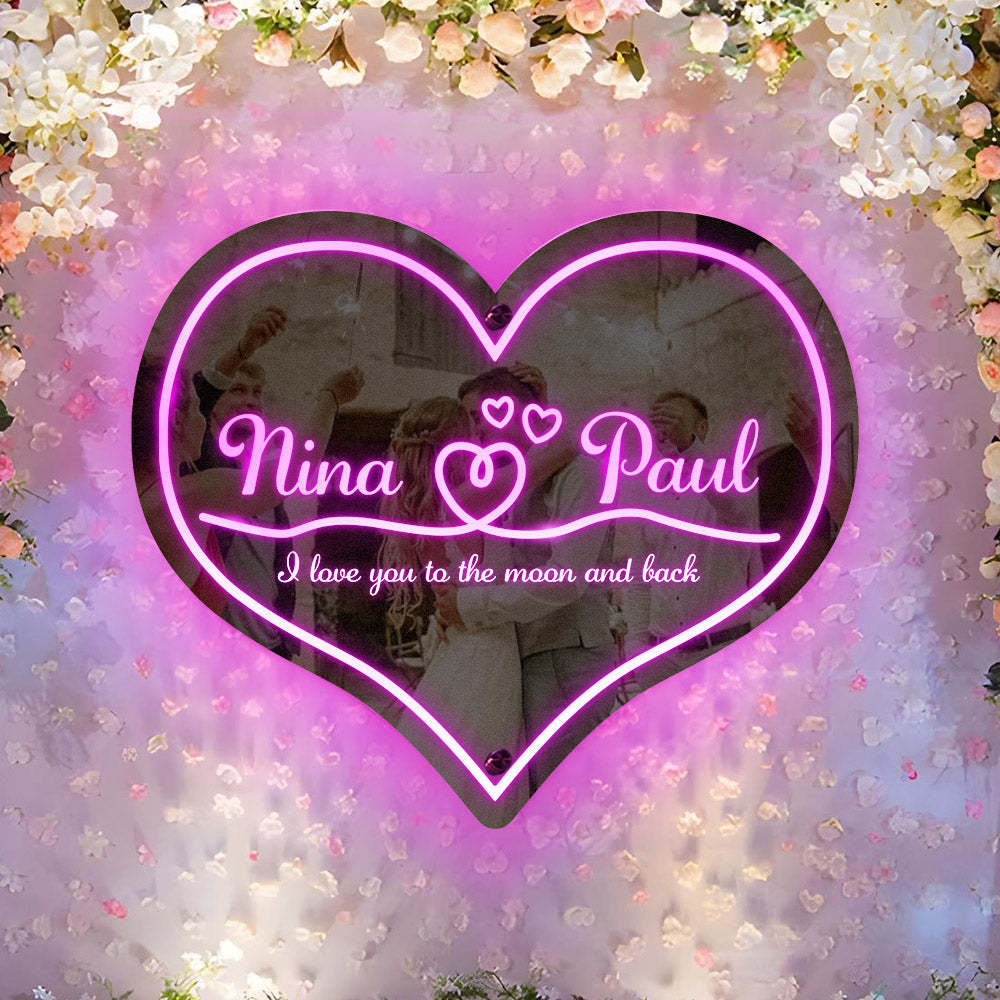 Personalized Mirror Light Heart Marquee Wedding Gifts - yournamenecklaceuk