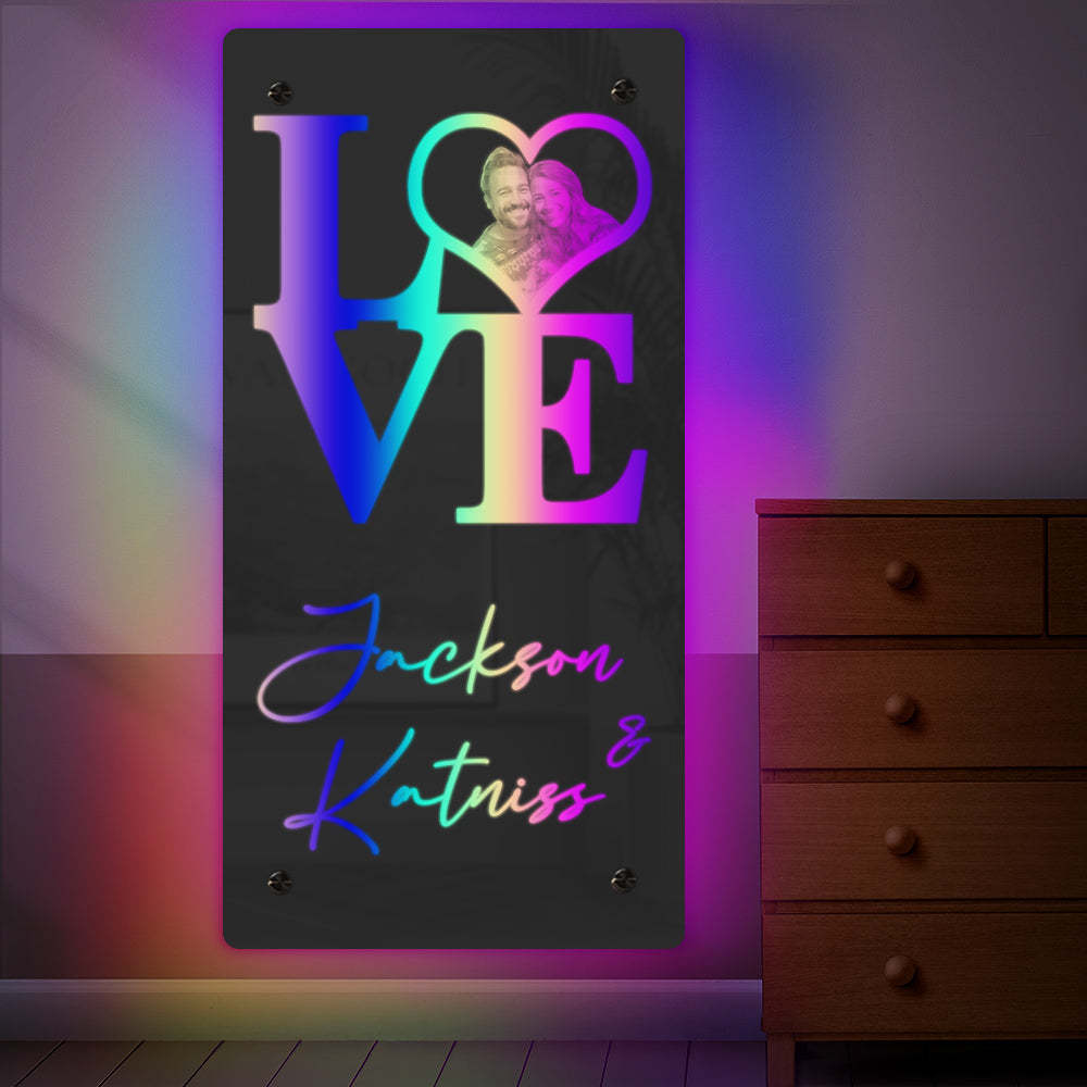 Personalized Name Heart Photo LOVE Mirror Light Couple Gift - yournamenecklaceuk