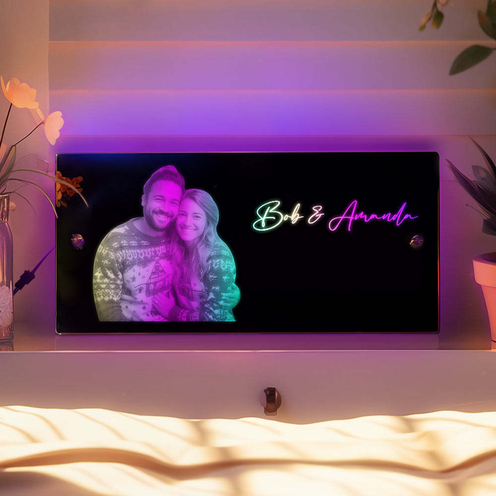 Personalized Photo Rectangle Led Mirror Light Couple Gift - yournamenecklaceuk