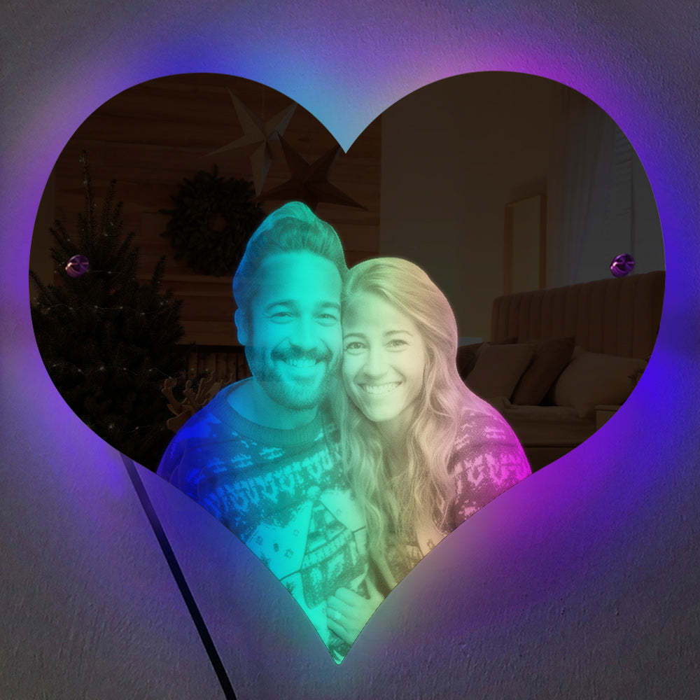 Personalized Heart Shaped Photo Led Mirror Light Couple Gift - yournamenecklaceuk