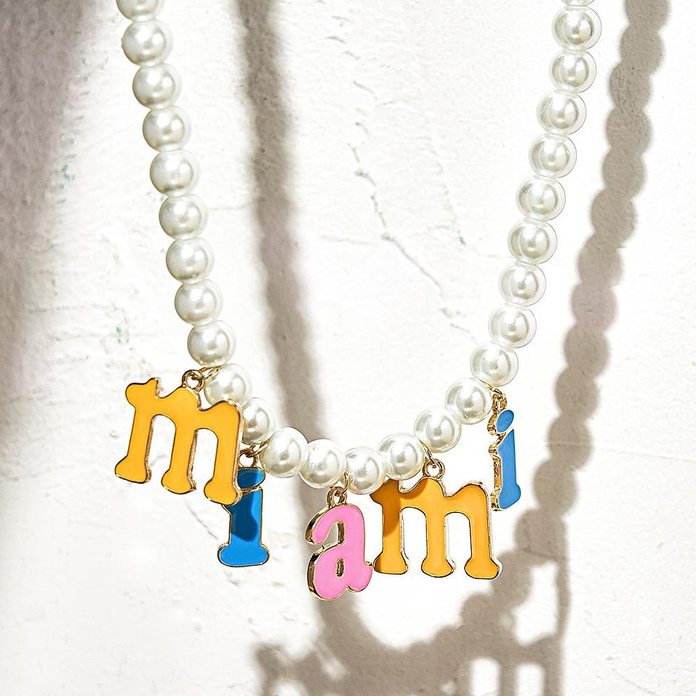 Custom Name Necklace Fashion Pearl Chain Colorful Young Gift - yournamenecklaceuk