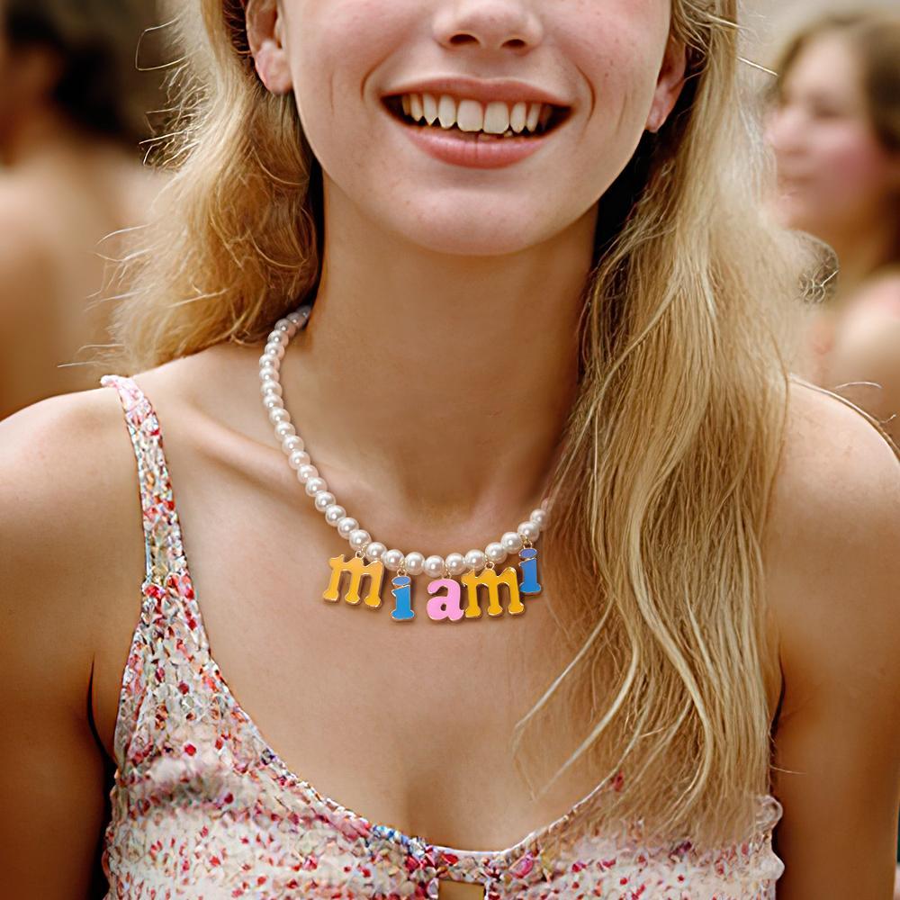 Custom Name Necklace Fashion Pearl Chain Colorful Young Gift - yournamenecklaceuk
