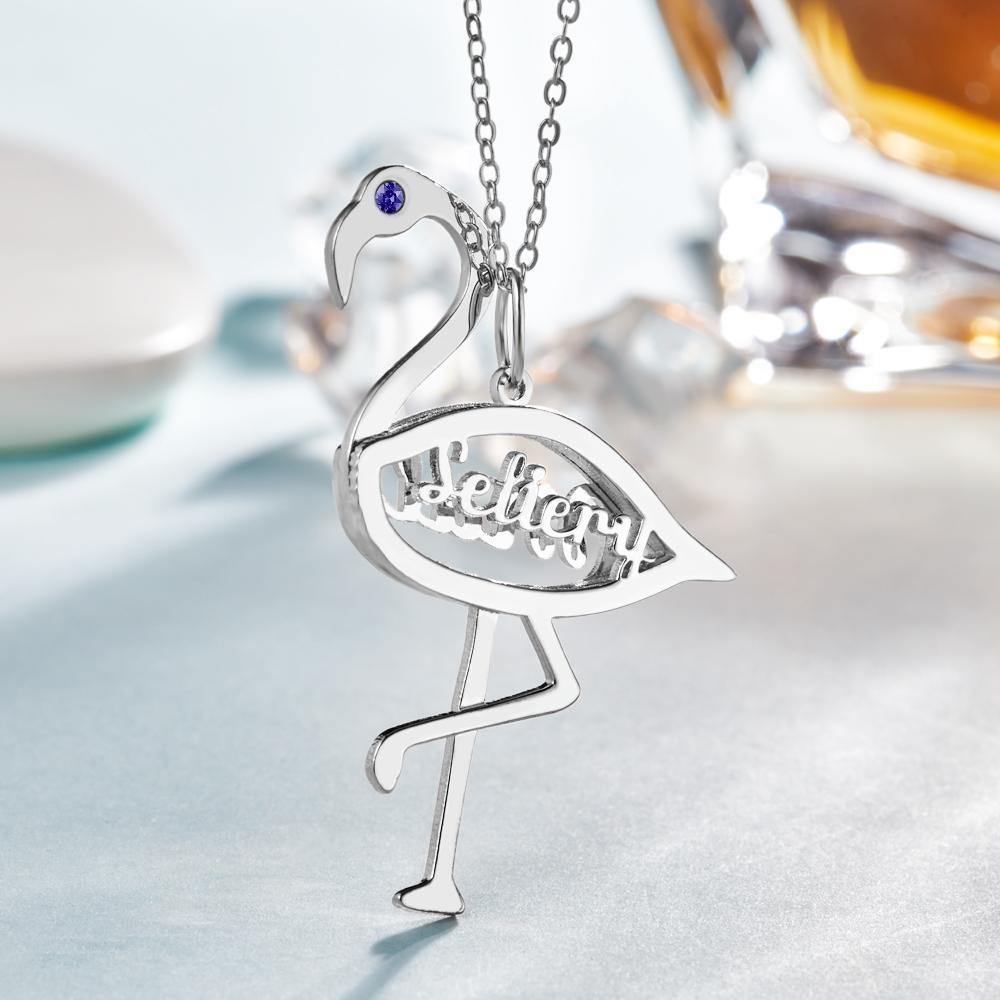 Name Necklace with Birthstone Necklace Flamingo Pendant Unique Gifts Silver - yournamenecklaceuk