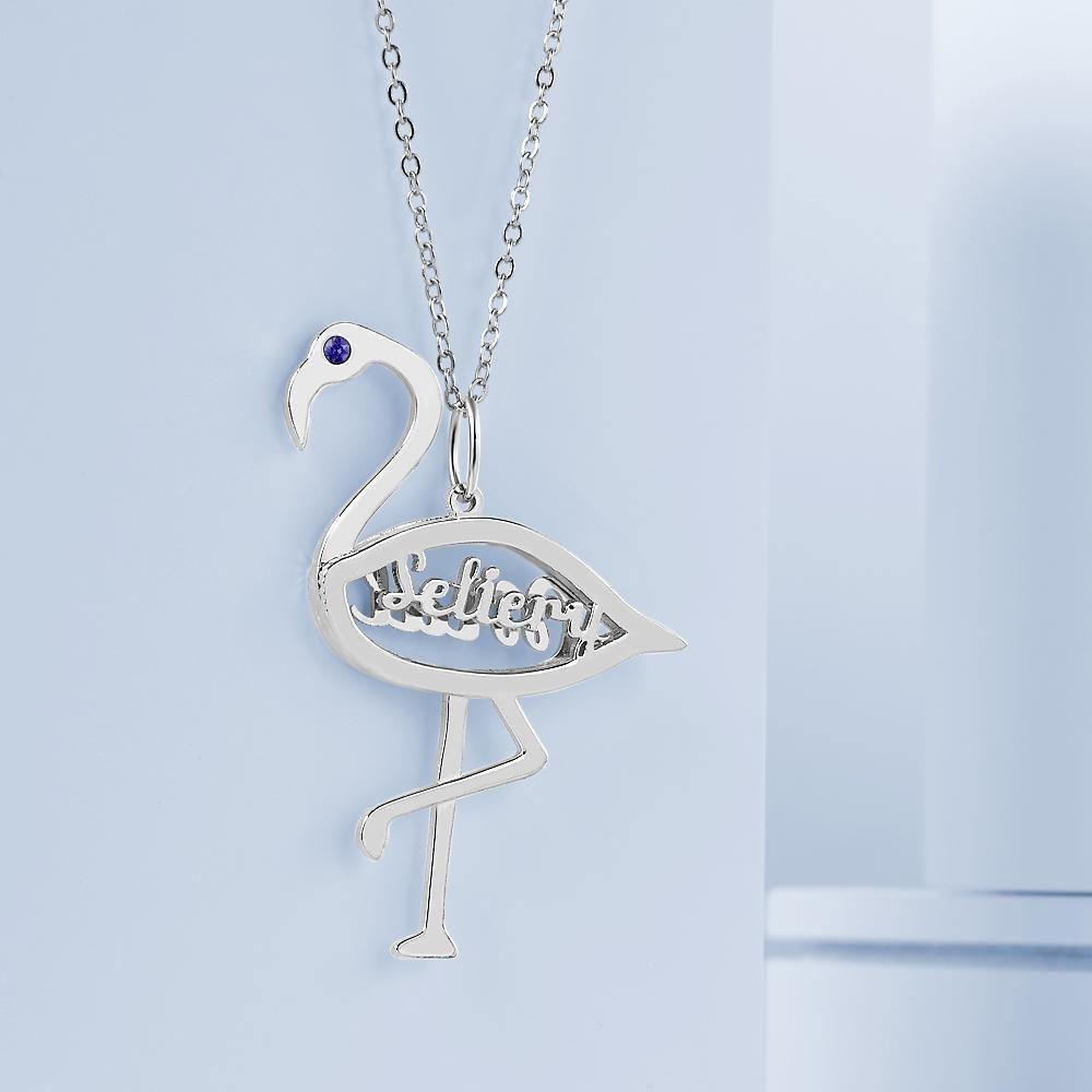 Name Necklace with Birthstone Necklace Flamingo Pendant Unique Gifts Silver - yournamenecklaceuk