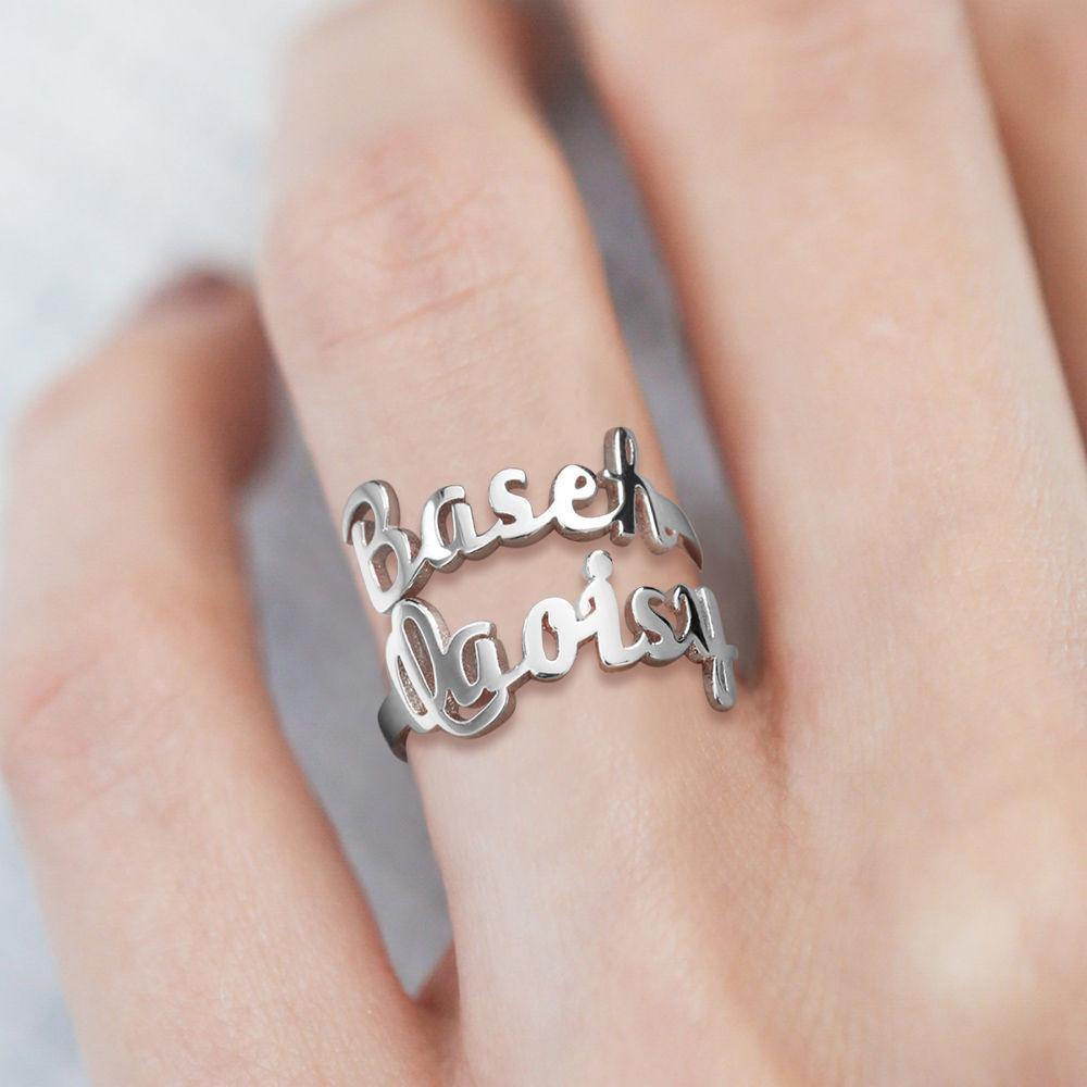 Personalised Two Name Ring Silver - yournamenecklaceuk