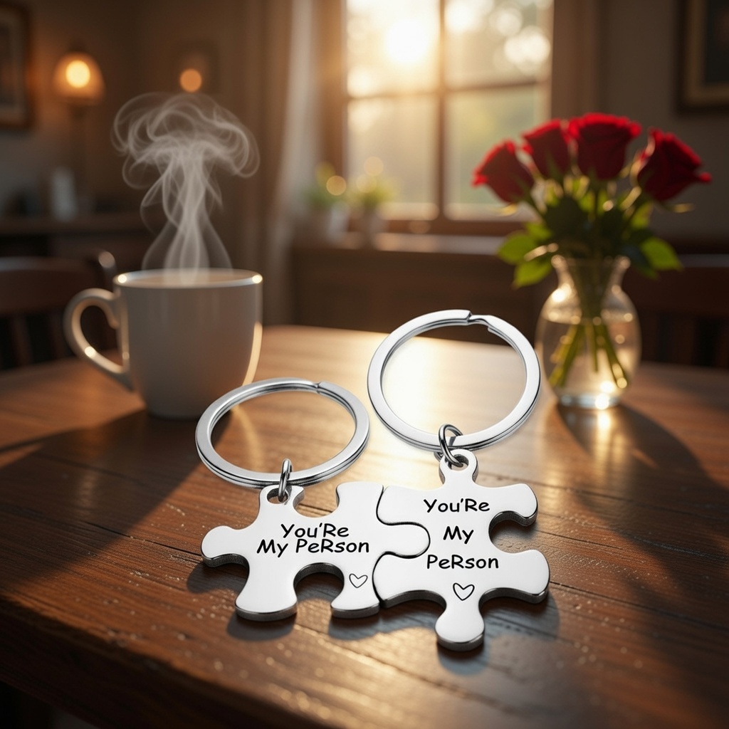 Romantic Matching Puzzle Piece Keychain Set Engraved With His Queen And Her King Perfectly Interlocking Pieces That Symbolize Two Halves Of a Whole -  NameNecklaceUK
