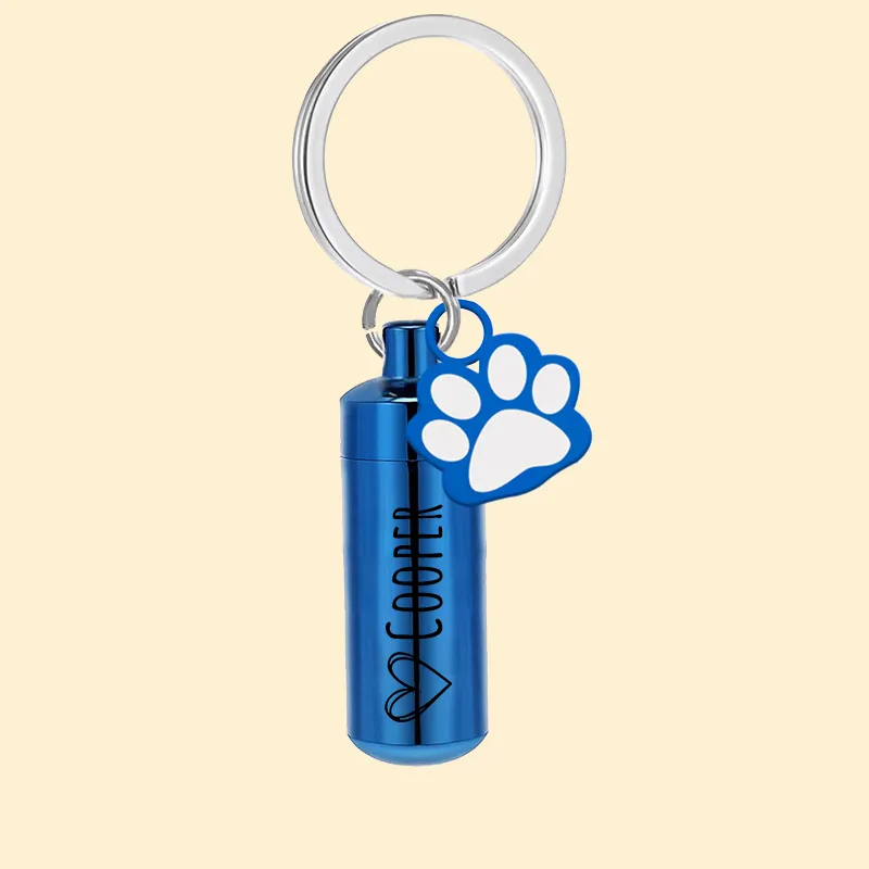 Personalized Pet Ashes Cylinder Name Keychain Custom Engraved Paw Print Urn Keepsake Memorial Ashes Cylinder Token Gift For Pet Loss -  NameNecklaceUK