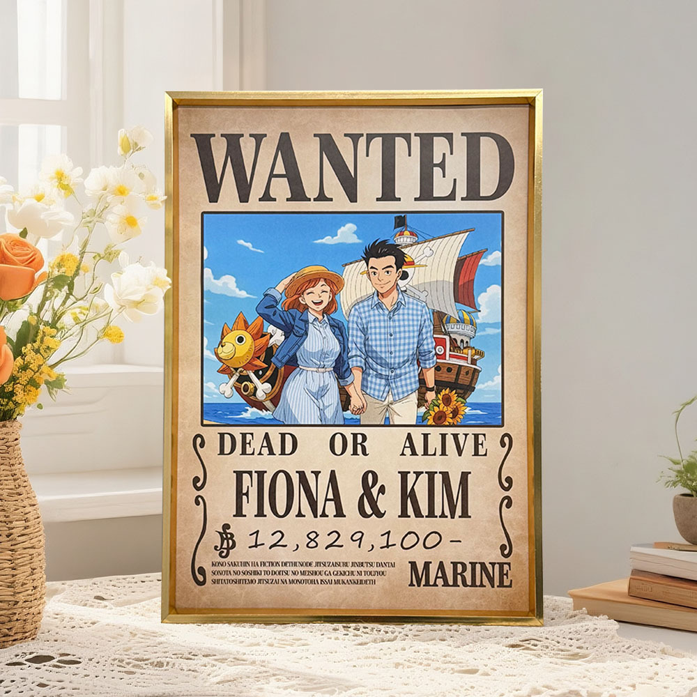 Custom Anime Bounty Couple Portrait Personalized Anime Style Wanted Poster Portrait Unique Captains' Couple Portrait -  NameNecklaceUK