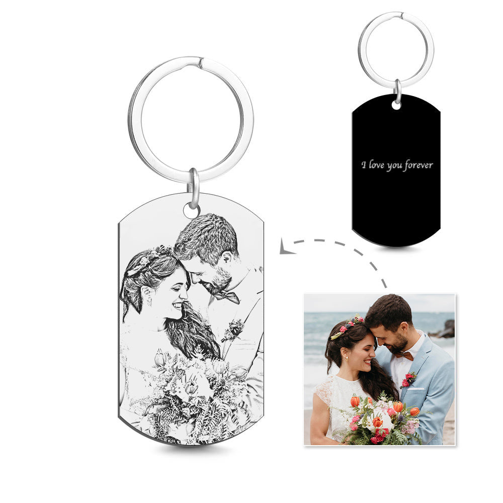 Personalized Engraved Photo Dog Tag Keychain Wedding Day Gift