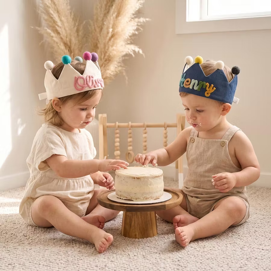 Custom Name Linen Birthday Crown Personalized Toddler Linen Birthday Crown  Embroidered Kids Photo Prop -  NameNecklaceUK