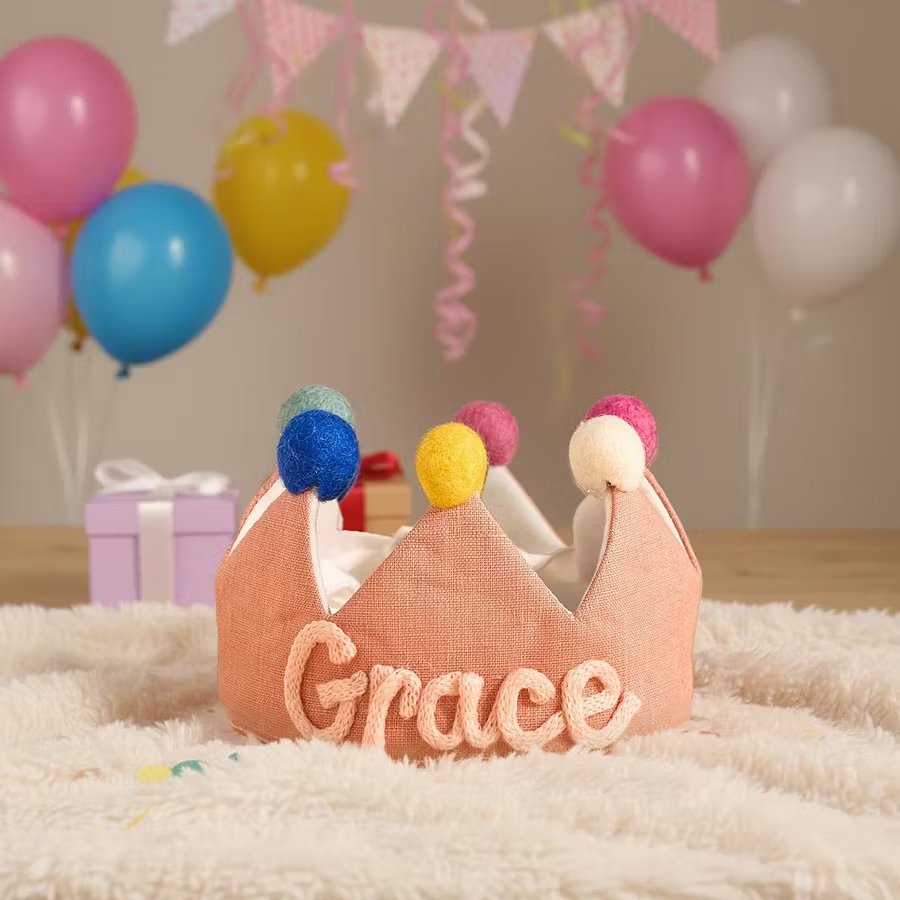 Custom Name Linen Birthday Crown Personalized Toddler Linen Birthday Crown  Embroidered Kids Photo Prop -  NameNecklaceUK