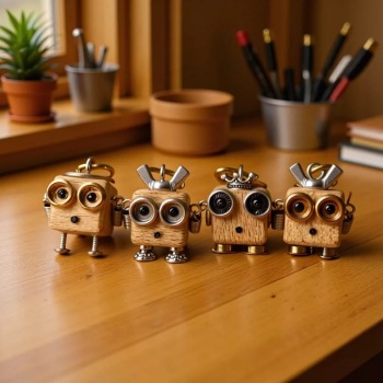 Quirky Wooden Robot Keychain Creative Mini Wooden Robot Keyring Handcrafted Retro Robot Pendant Gifts for Him -  NameNecklaceUK