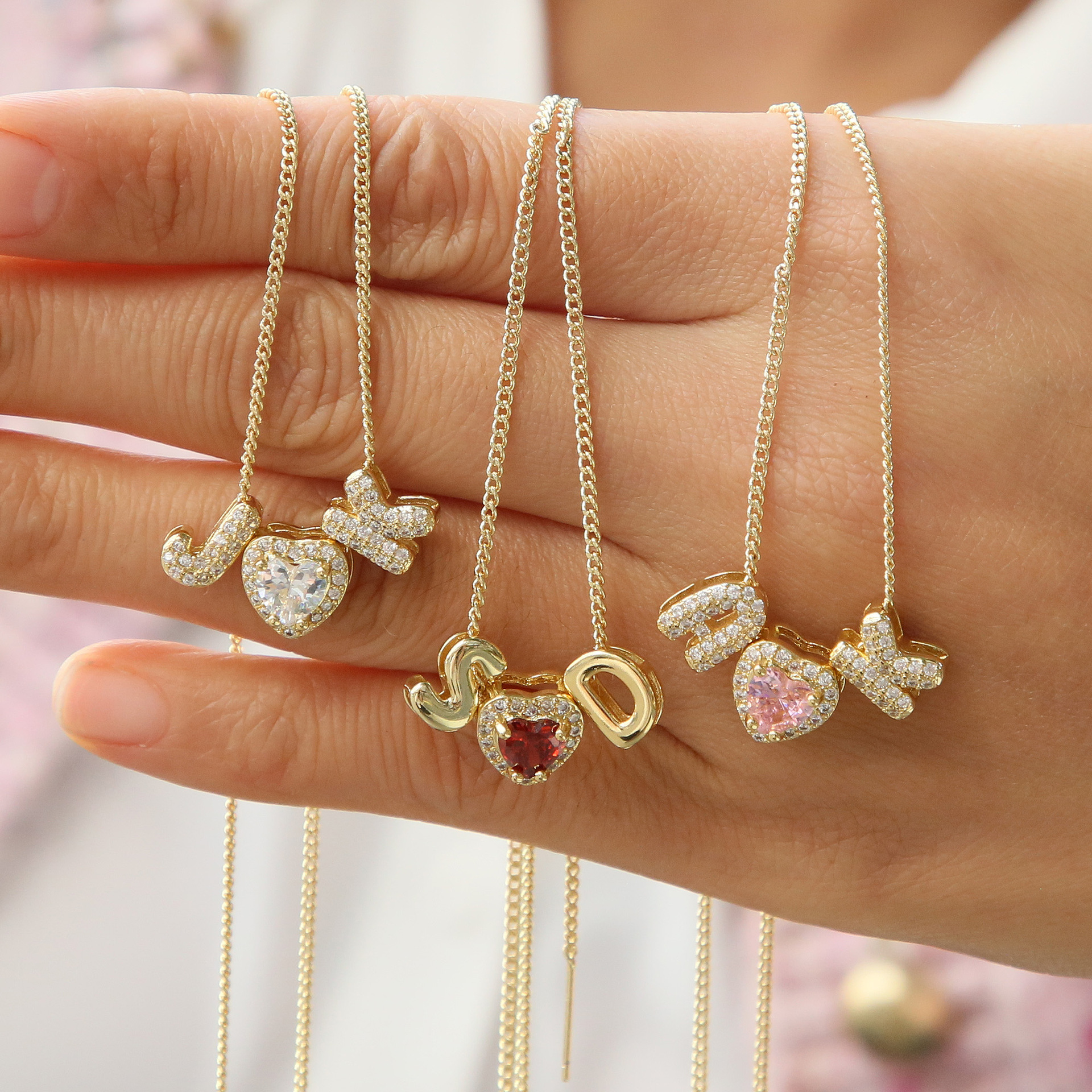 Custom Letter & Birthstone Necklace Personalized Two Initial & Heart Birthstone Necklace Dazzling CZ Paved Pendant Gift for Her