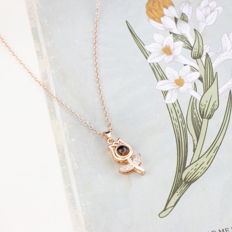 Custom Rose Projection Necklace, Memorial Necklace ,Personalized Memorial Photo Pendant,Picture Necklace,925 Silver Necklace,Gift For Her,N7 -  NameNecklaceUK