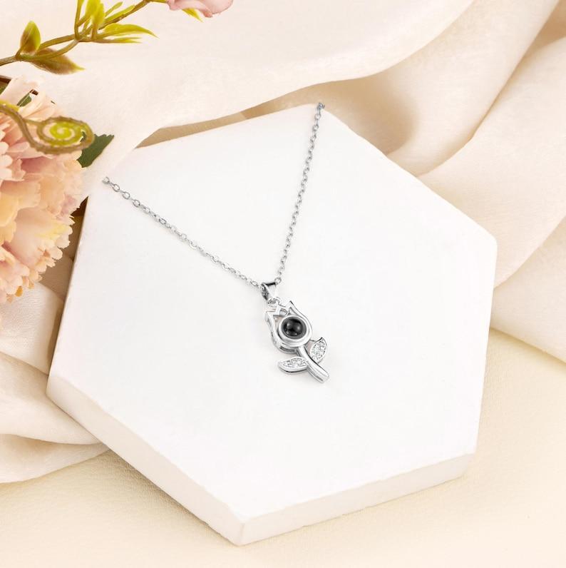 Custom Rose Projection Necklace, Memorial Necklace ,Personalized Memorial Photo Pendant,Picture Necklace,925 Silver Necklace,Gift For Her,N7 -  NameNecklaceUK